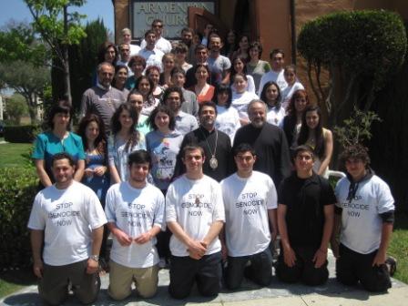 Famine group outside church